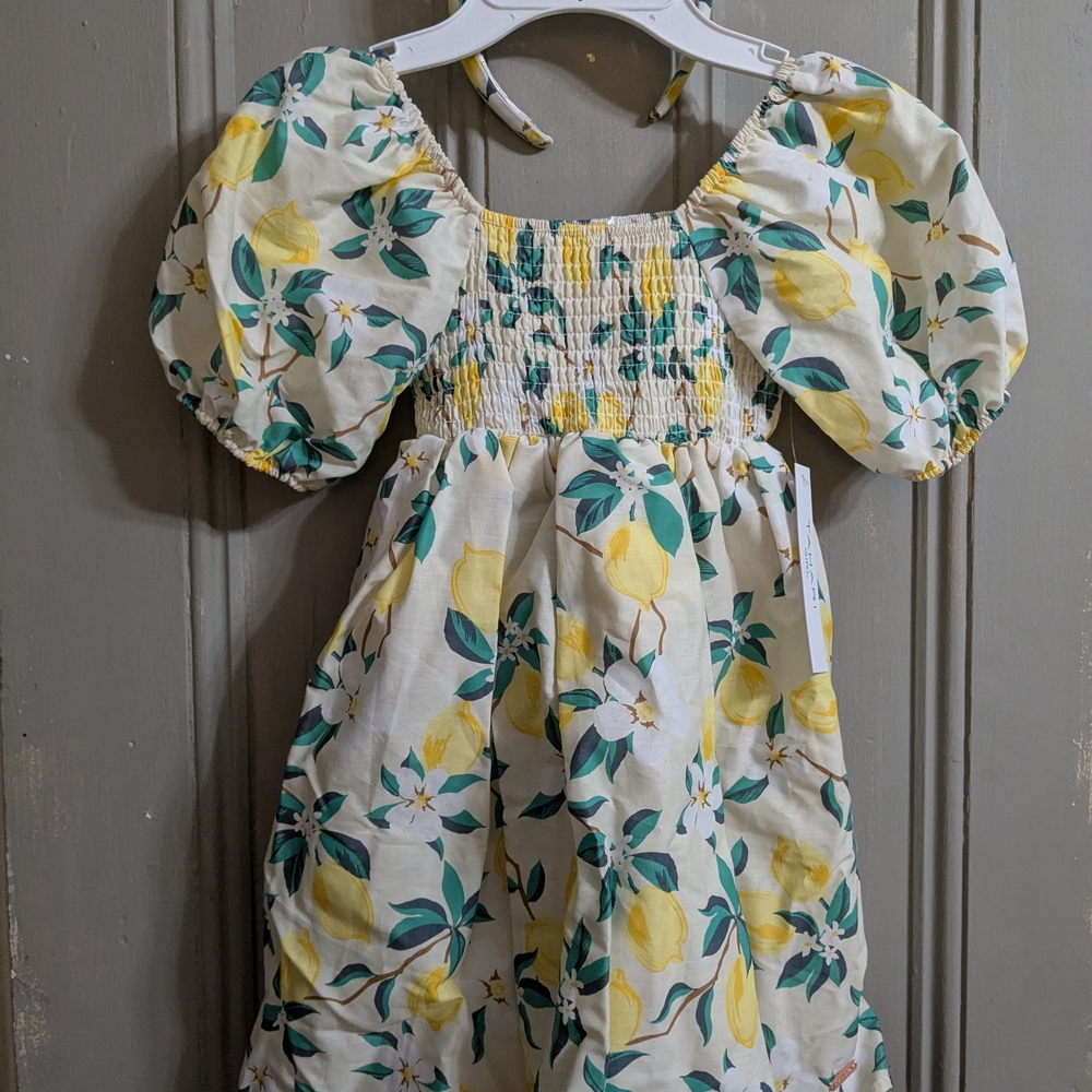 T Tahari Kids Lemon Print Dress with Puff Sleeves